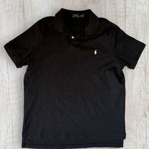 POLO Ralph Lauren Black Flat Knit Polo Shirt White Horse Logo Classic Mens XXL